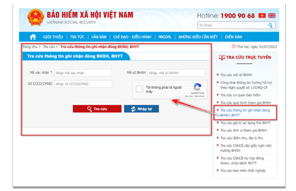 Tra cứu thông tin ghi nhận đóng BHXH