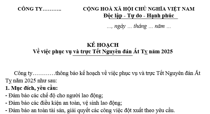 Mẫu lịch trực Tết Nguyên đán 2025 cho công ty, doanh nghiệp