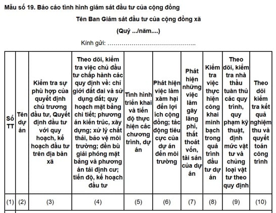 Mẫu báo cáo tình hình giám sát đầu tư của cộng đồng là mẫu nào?