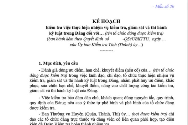 Mẫu Kế hoạch kiểm tra việc thực hiện nhiệm vụ kiểm tra giám sát và thi hành kỷ luật trong Đảng? Nguyên tắc kiểm tra giám sát và kỷ luật Đảng?