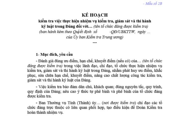 Mẫu Kế hoạch kiểm tra việc thực hiện nhiệm vụ kiểm tra giám sát và thi hành kỷ luật trong Đảng? Nguyên tắc kiểm tra giám sát và kỷ luật Đảng?