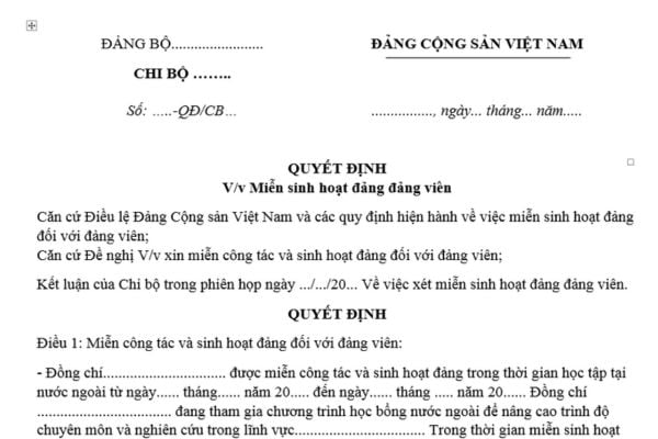 Mẫu Quyết định miễn sinh hoạt Đảng mới nhất? Tải mẫu? Đảng viên được miễn sinh hoạt Đảng có được miễn đánh giá chất lượng đảng viên?