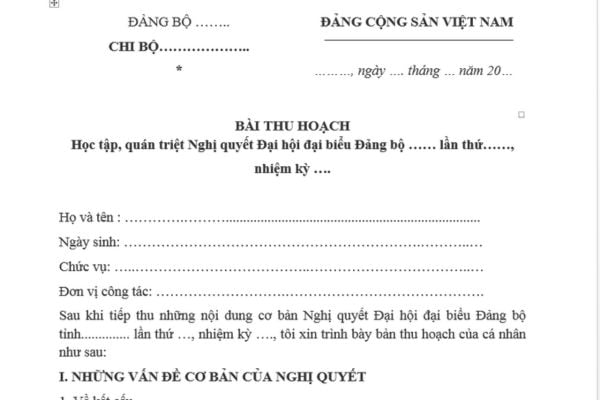 Mẫu bài thu hoạch học tập Nghị quyết Đại hội Đảng bộ? Tải mẫu? Tên gọi và cách tính nhiệm kỳ đại hội đảng bộ thế nào?