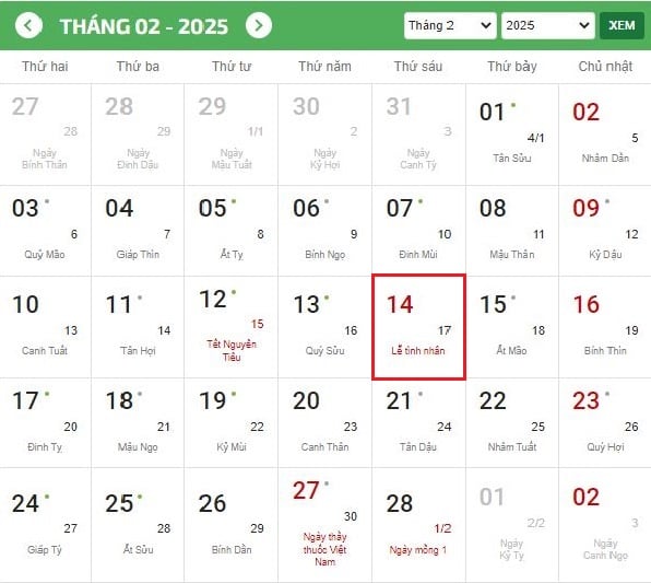 Ngày Valentine 14 2 là ngày mấy âm lịch? Ngày 14 2 thứ mấy? Ngày 14 2 cung gì? Có được nghỉ làm hưởng nguyên lương vào ngày Valentine 14 2 không?