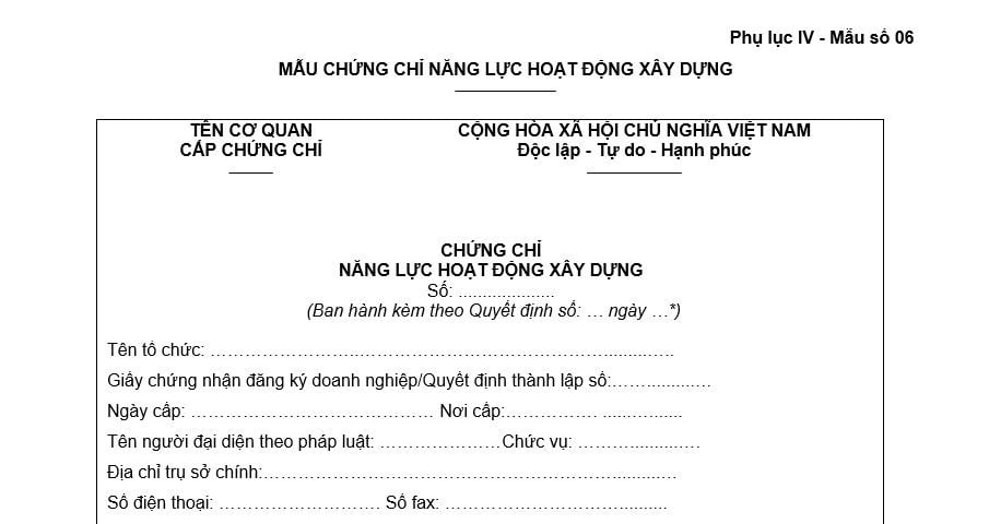 Mẫu chứng chỉ năng lực hoạt động xây dựng mới nhất theo Nghị định 175? Tải mẫu? Chứng chỉ năng lực có hiệu lực bao lâu?