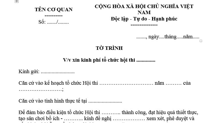 Mẫu Tờ trình xin kinh phí tổ chức hội thi? Tải mẫu Tờ trình xin kinh phí tổ chức hội thi ở đâu?