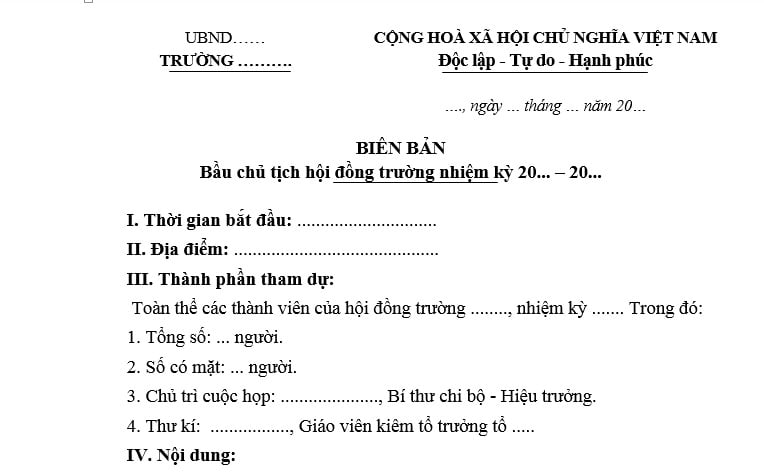 Mẫu Biên bản bầu Chủ tịch Hội đồng trường mới nhất? Tải mẫu? Nhiệm vụ quyền hạn Hội đồng trường trung học công lập?