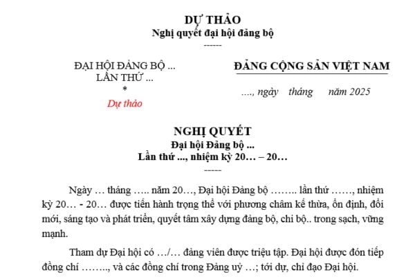 Mẫu dự thảo Nghị quyết Đại hội Đảng bộ mới nhất? Tải mẫu? Cách gọi tên và tính nhiệm kỳ Đại hội Đảng bộ?