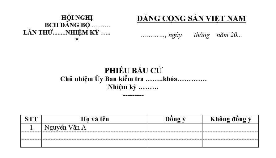 Mẫu phiếu bầu Chủ nhiệm Ủy ban kiểm tra mới nhất? Tải mẫu? Chủ nhiệm Ủy ban kiểm tra khóa mới được điều hành công việc khi nào?