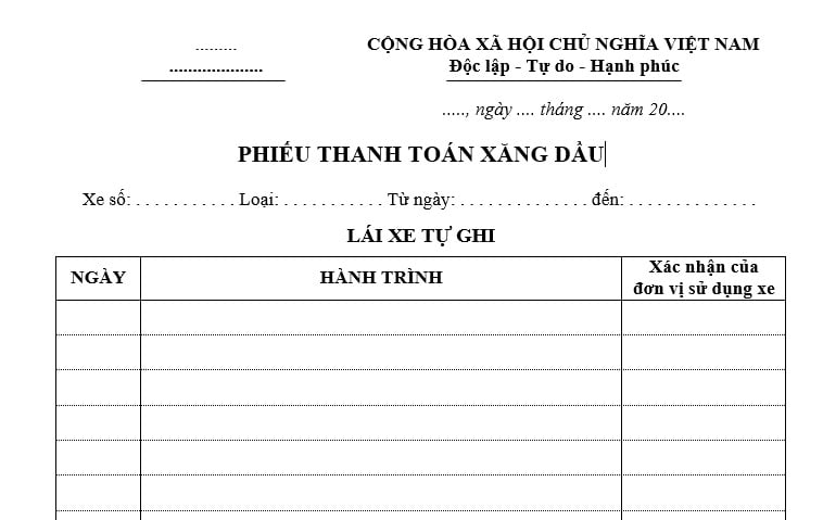 Mẫu phiếu thanh toán xăng dầu mới nhất? Tải mẫu phiếu thanh toán xăng dầu? Phiếu thanh toán xăng dầu là gì?