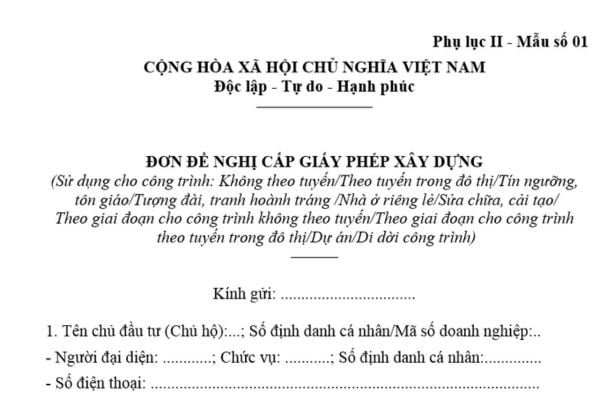 Mẫu đơn đề nghị cấp giấy phép xây dựng dự án mới nhất theo Nghị định 175? Tải mẫu đơn đề nghị mới nhất?