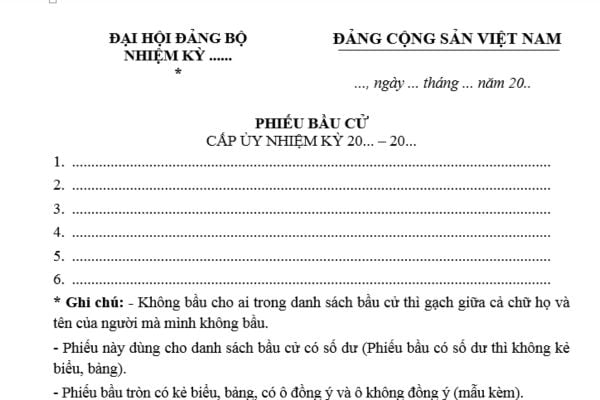 Mẫu Phiếu bầu Ban chấp hành đảng bộ? Tải mẫu Phiếu bầu Ban chấp hành đảng bộ mới nhất? Ban chấp hành đảng bộ được bầu bằng hình thức nào?