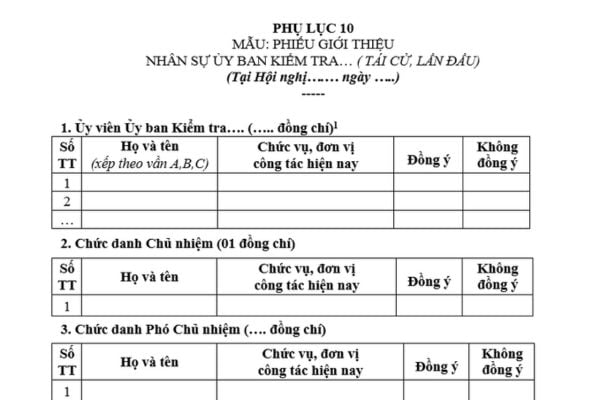 Mẫu phiếu giới thiệu nhân sự Ủy ban kiểm tra là mẫu nào? Tải mẫu ở đâu? Nguyên tắc tổ chức của Ủy ban kiểm tra là gì?