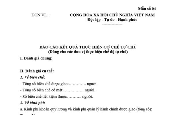 Mẫu Báo cáo kết quả thực hiện cơ chế tự chủ của cơ quan công đoàn? Tải mẫu? Hạn nộp báo cáo?