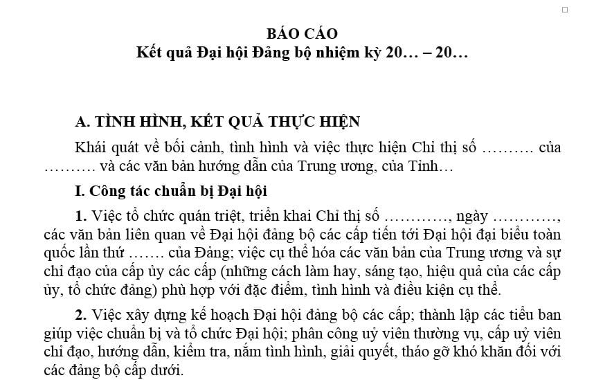 Mẫu Báo cáo kết quả Đại hội đảng bộ mới nhất? Tải mẫu? Đại hội Đảng bộ có thể tiến thành theo mấy phiên?