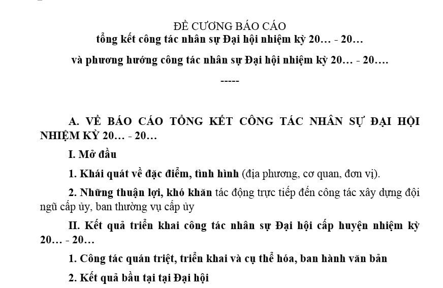 Mẫu đề cương Báo cáo công tác nhân sự Đại hội chi bộ, đảng bộ? Tải mẫu? Đại hội chi bộ được xem là hợp lệ khi nào?