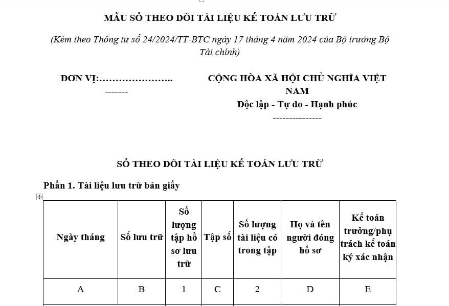 Mẫu Sổ theo dõi tài liệu kế toán lưu trữ của đơn vị hành chính sự nghiệp theo Thông tư 24? Tải mẫu?