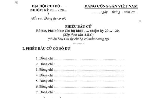 Mẫu Phiếu bầu cử đại hội chi bộ mới nhất? Tải mẫu ở đâu? Đại hội chi bộ được xem là hợp lệ khi nào?