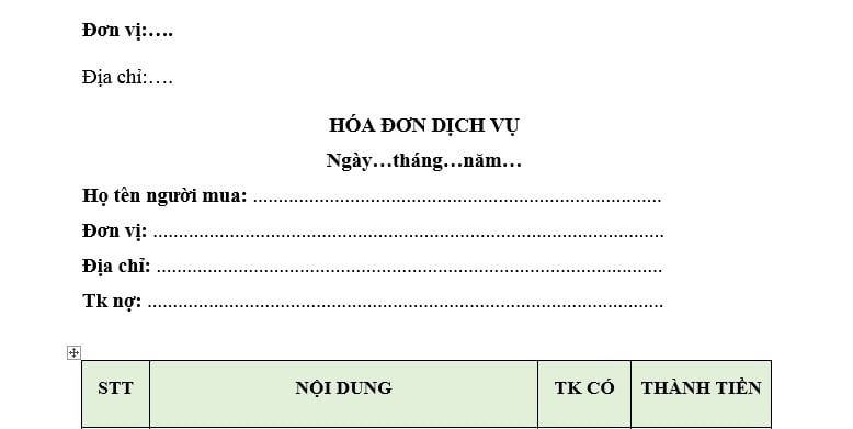Mẫu Hóa đơn dịch vụ mới nhất?