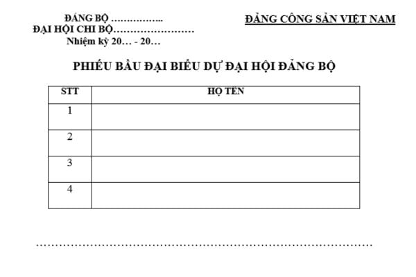 Mẫu Phiếu bầu đại biểu dự Đại hội Đảng bộ mới nhất? Tải mẫu? Đảng viên sinh hoạt tạm thời có được bầu đại biểu dự đại hội đảng bộ?