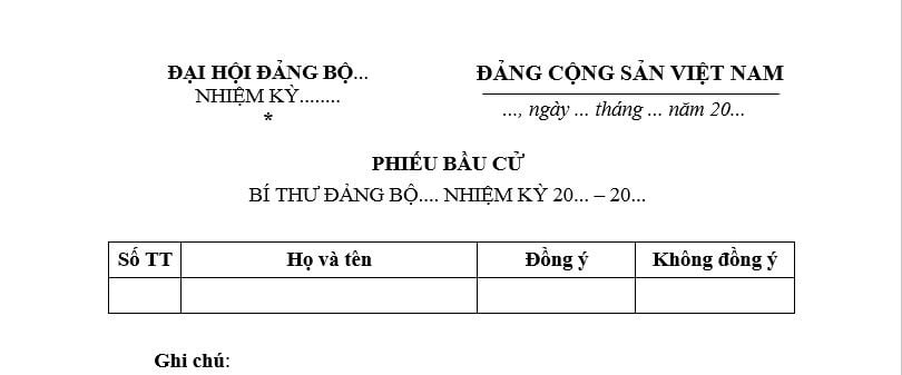 Mẫu Phiếu bầu Bí thư đảng bộ mới nhất? Tải mẫu Phiếu bầu Bí thư đảng bộ? Điều kiện ứng cử vào danh sách bầu Bí thư đảng bộ là gì?