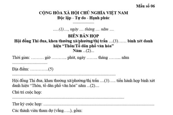 Mẫu Biên bản họp xét Thôn tổ dân phố văn hóa mới nhất? Tải Biên bản họp xét Thôn tổ dân phố văn hóa?