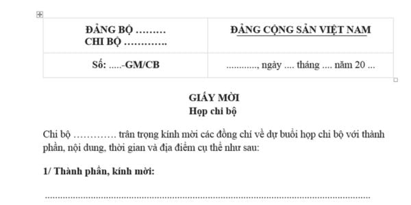 Mẫu Giấy mời họp chi bộ là mẫu nào? Tải mẫu? Chi bộ cơ sở họp thường lệ mỗi tháng một lần đúng không?