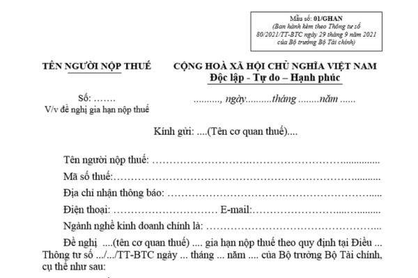 Mẫu đơn đề nghị gia hạn nộp thuế là mẫu nào? Tải mẫu đơn đề nghị gia hạn nộp thuế?