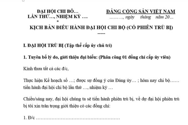 Mẫu Kịch bản đại hội chi bộ có trù bị mới nhất? Tải mẫu? Kết quả bầu cử tại đại hội chi bộ được tính thế nào?