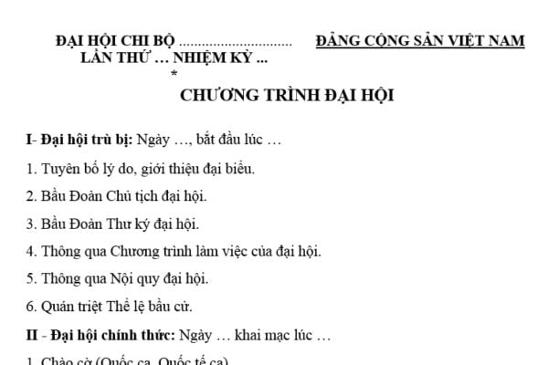 Mẫu Chương trình Đại hội chi bộ có trù bị mới nhất? Đại biểu dự đại hội đại biểu đảng bộ các cấp gồm những người nào?