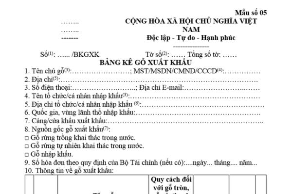 Mẫu Bảng kê gỗ xuất khẩu mới nhất như thế nào? Tải ở đâu? Hướng dẫn cách lập Bảng kê gỗ xuất khẩu chi tiết?