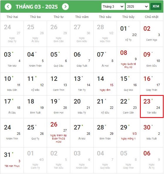 Ngày 23 tháng 3 là ngày gì? Ngày 23 tháng 3 thứ mấy? Ngày 23 3 bao nhiêu âm lịch? Ngày 23 3 cung gì? Có được nghỉ làm vào ngày này?