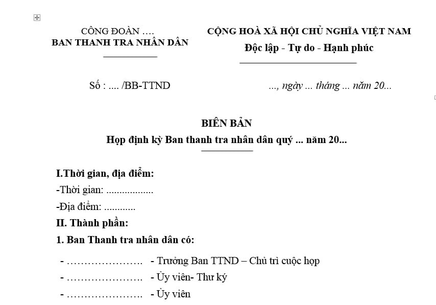 Mẫu Biên bản họp định kỳ Ban Thanh tra nhân dân là mẫu nào? Tải mẫu? Nội dung quy chế tổ chức và hoạt động của Ban thanh tra?