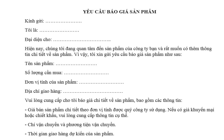 Mẫu yêu cầu báo giá mới nhất? Tải mẫu? Người tiêu dùng có quyền yêu cầu tổ chức, cá nhân kinh doanh báo giá hàng hóa dịch vụ đúng không?