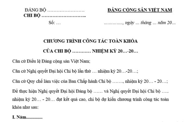 Mẫu Chương trình công tác toàn khóa của chi bộ mới nhất? Tải mẫu? Chương trình công tác toàn khóa của chi bộ là gì?