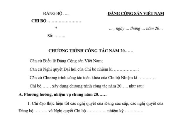 Mẫu Chương trình công tác năm của chi bộ mới nhất? Tải mẫu? Chương trình công tác năm của chi bộ là gì?