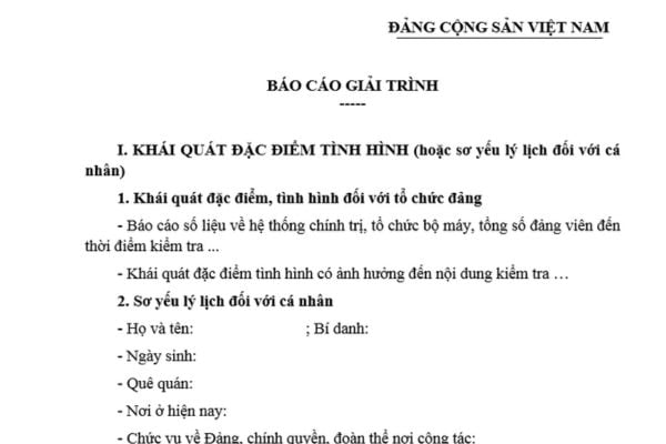 Mẫu Báo cáo giải trình kiểm tra giám sát trong Đảng là mẫu nào? Tải mẫu ở đâu? Có được sử dụng bằng chứng để báo cáo giải trình không?