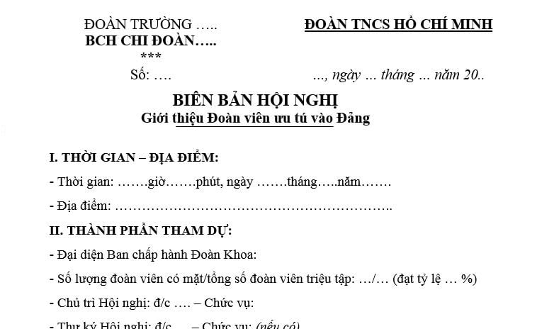 Mẫu Biên bản Hội nghị chi đoàn giới thiệu Đoàn viên ưu tú vào Đảng? Tải mẫu? Lễ kết nạp đảng viên được trang trí như thế nào?