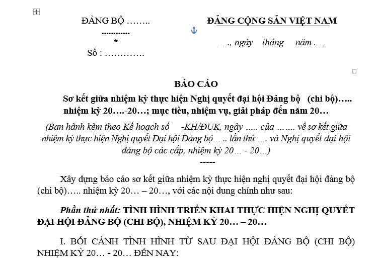 Mẫu Báo cáo sơ kết giữa nhiệm kỳ thực hiện Nghị quyết Đại hội Đảng bộ, chi bộ? Tải mẫu? Cơ quan nào lãnh đạo giữa hai kỳ đại hội?