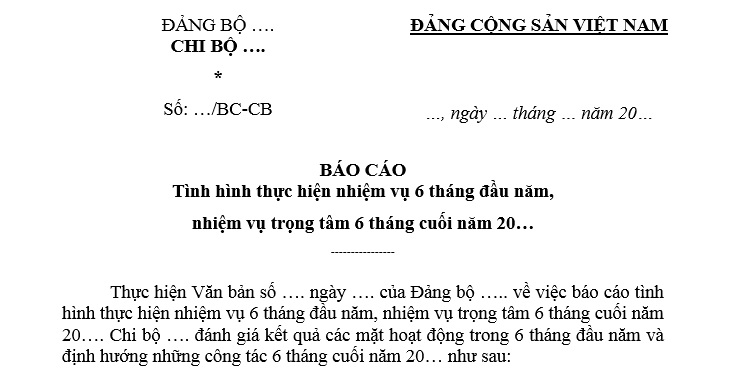 Báo cáo chi bộ 6 tháng đầu năm mới nhất