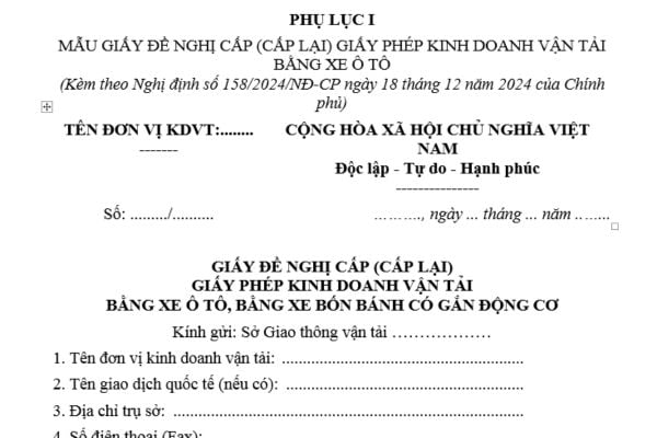 Mẫu Giấy đề nghị cấp giấy phép kinh doanh vận tải bằng xe ô tô mới nhất theo Nghị định 158? Thủ tục cấp giấy phép kinh doanh ra sao?