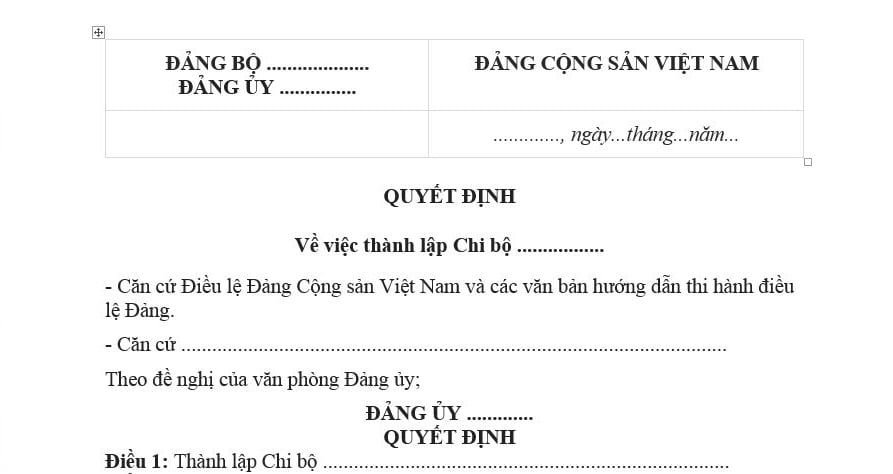 Mẫu Quyết định thành lập chi bộ mới nhất? Đơn vị có bao nhiêu đảng viên thì được thành lập chi bộ trực thuộc đảng uỷ cơ sở?