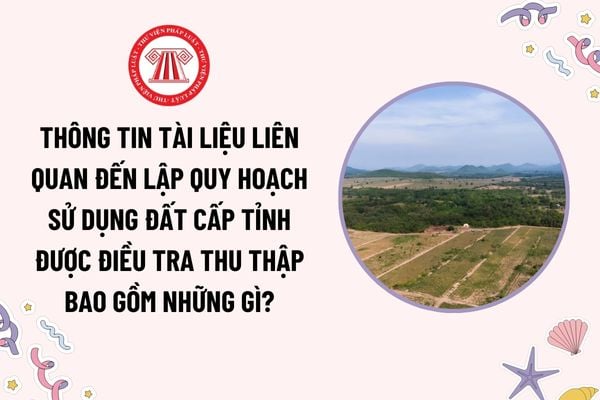 Thông tin tài liệu liên quan đến lập quy hoạch sử dụng đất cấp tỉnh được điều tra thu thập bao gồm những gì?