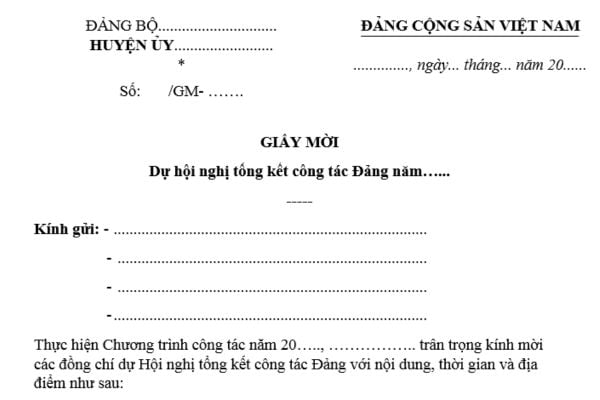 Mẫu Giấy mời Hội nghị tổng kết công tác đảng mới nhất thế nào? Tải ở đâu? Cơ quan nào đảm nhiệm công tác đảng trong Công an nhân dân?