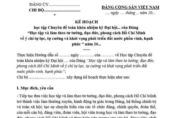 Mẫu Kế hoạch học tập toàn khóa của chi bộ? Tải mẫu? Kế hoạch học tập toàn khóa của chi bộ là gì?