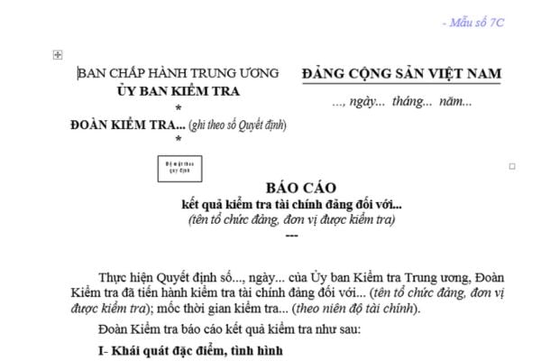 Mẫu báo cáo kết quả kiểm tra tài chính đảng như thế nào? Thời hạn làm việc của đoàn kiểm tra tài chính đảng được tính từ khi nào?