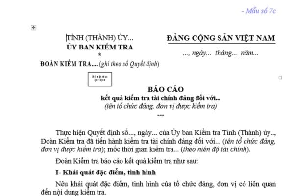 Mẫu báo cáo kết quả kiểm tra tài chính đảng như thế nào? Thời hạn làm việc của đoàn kiểm tra tài chính đảng được tính từ khi nào?