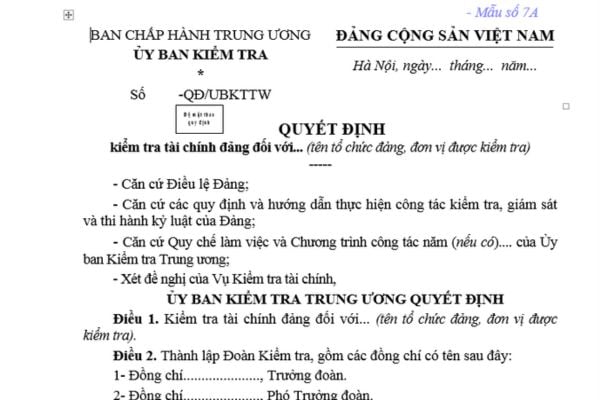 Kiểm tra tài chính Đảng là gì? Mẫu Quyết định kiểm tra tài chính đảng của Ủy ban kiểm tra mới nhất?