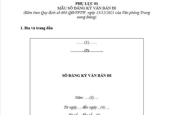 Mẫu sổ đăng ký văn bản đi trong cơ quan tổ chức đảng mới nhất? Việc đăng ký văn bản đi của cơ quan tổ chức đảng bảo đảm điều gì?