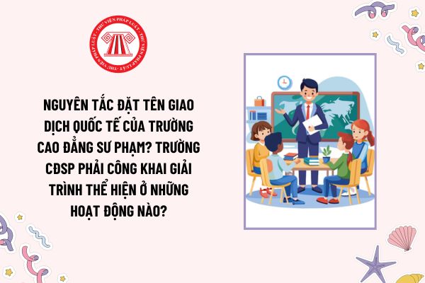 Nguyên tắc đặt tên giao dịch quốc tế của trường cao đẳng sư phạm? Trường CĐSP phải công khai giải trình thể hiện ở những hoạt động nào?